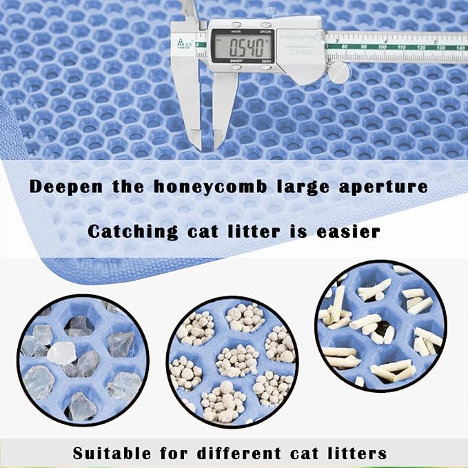 HCY&WLD Cat Litter Mat, Double Layer Cat Litter Box Mat (30x22 Inch, Blue) | Waterproof Urine-Proof Non-Slip Litter Trapping Mat, Soft on Kitty Paws, Scratch-Resistant, Scatter Control, Easy to Clean