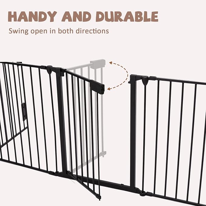 118" Wide Baby Gate Metal Safety Playpen - Fireplace Fence for Toddler/Pet/Dog, Fits 72"- 118" Wide, 5-Panel (30" H, Black)