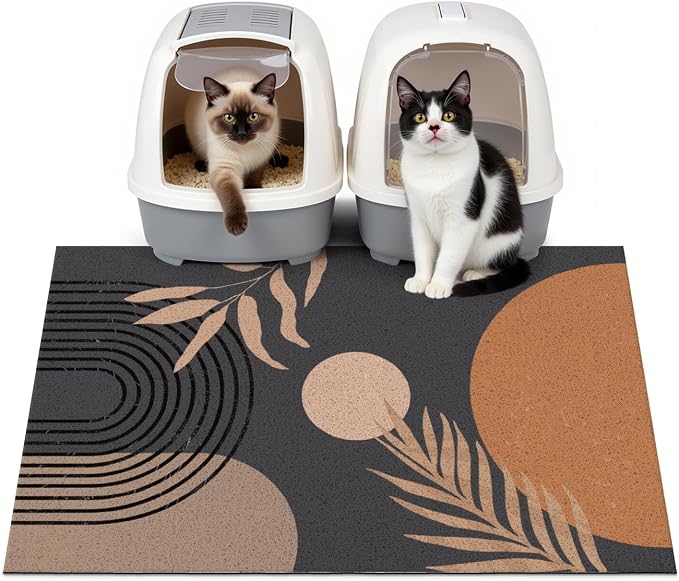 Cat Litter Mat Litter Trapping Mat, 33"x22" Waterproof Urine Proof Litter Box Mat Catcher Mat Non-Slip Washable for Kitty Kitten, Black