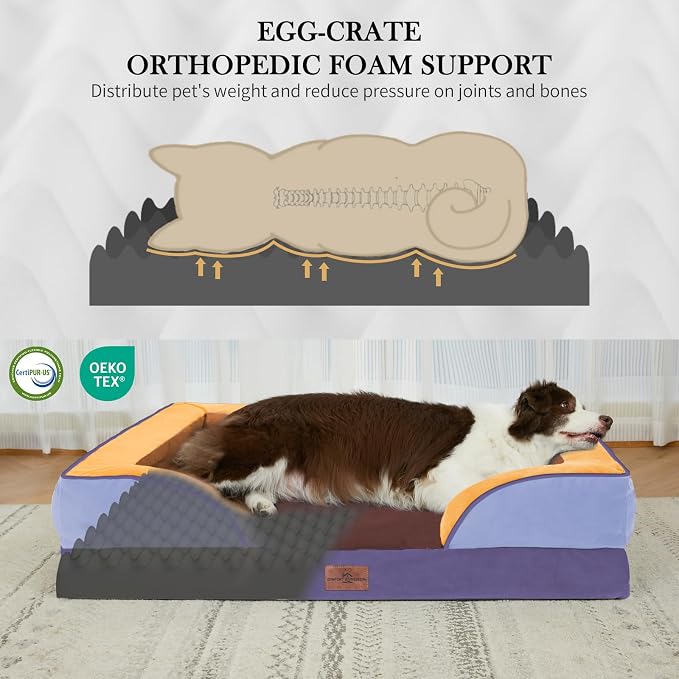 Comfort Expression Orthopedic Dog Bed for Extra Large Dogs with Bolster | Waterproof Dog Couch Bed with Washable Cover & Non-Slip Bottom, Supportive Egg Crate Foam XL Pet Bed, 45x35 Inch