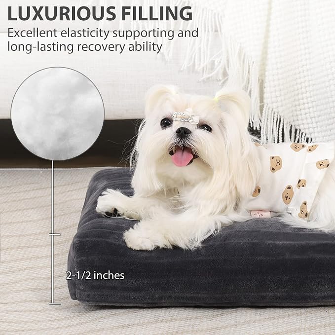 KSIIA Washable Dog Crate Bed Kennel Mat for Small Dogs,21 x 12 Inch,Gray | 3in thick soft PP filling,Elastic rebound,300gsm shed-proof flannel,Soft skin-friendly,Anti-slip bottom,Machine washable