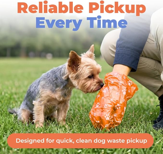 Best Pet Supplies Dog Poop Bags for Waste Refuse Cleanup, Doggy Roll Replacements for Outdoor Puppy Walking and Travel, Leak Proof and Tear Resistant, Thick Plastic - Orange, 240 Bags