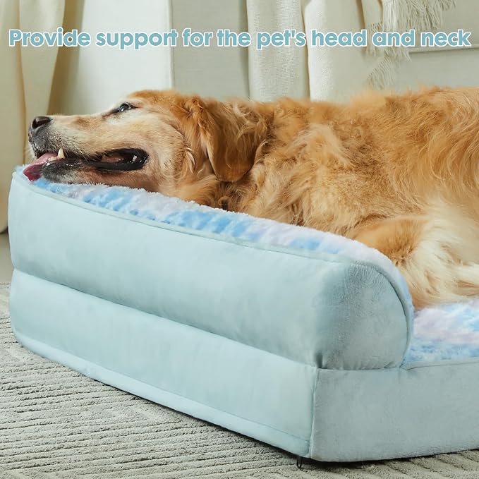 BFPETHOME Orthopedic Washable Dog Bed, Sleeping Couch for Large Senior Dogs | Deluxe Plush Rose Velvet Washable Cover, Egg Crate Foam Support, Waterproof Lining, Non-Slip Bottom, Senior Dogs