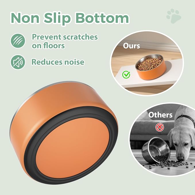 LIHONG Stainless Steel Dog Bowls for Small Meidum Sized Dogs,Dog Food Water Bowls No Slip,Dishwasher Safe(40oz,Orange)