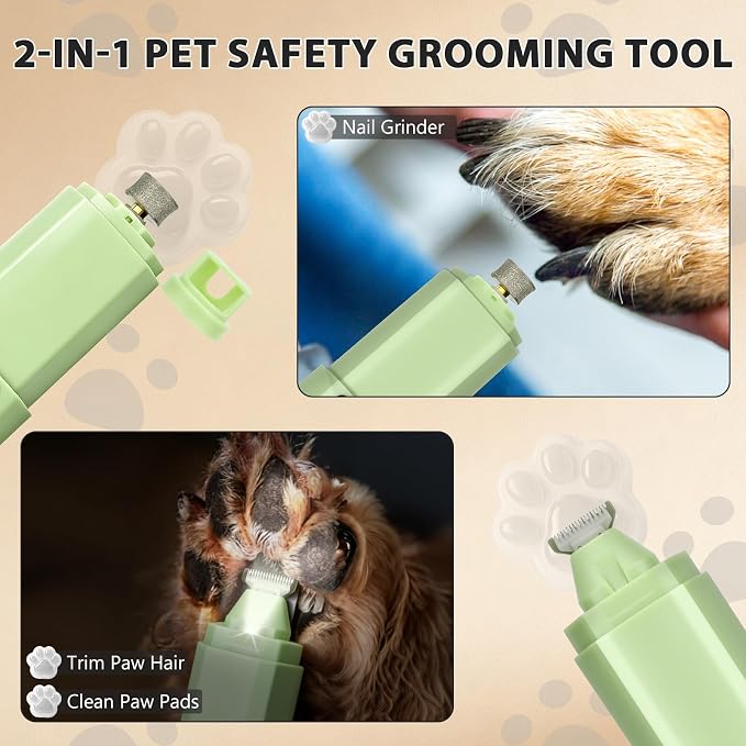 Dog Nail Grinder Quiet, 2-in-1 Paw Pad Trimmer with Light for Pets | 50dB Safe Electric Painless Grooming, 3 Grinding Ports for Paws, Faces, Ears and Body of Small & Medium Cats and Dogs