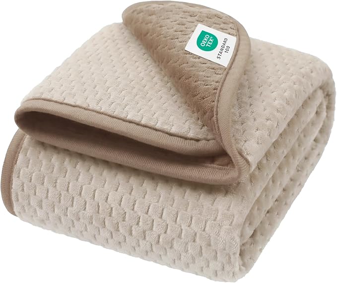 Luciphia Waterproof Blanket for Medium Large Dog Ultra-Soft & Calming Pet Throw Reversible Warm Fleece Durable Furniture Crate Couch Cover Protector Machine Washable Leakproof Beige M (57''x40'')