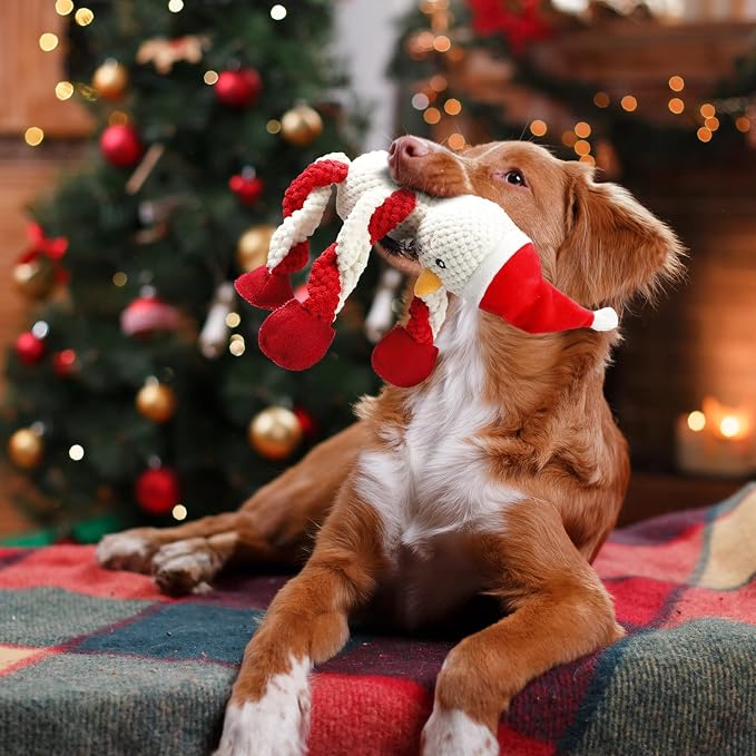 Senneny Christmas Dog Toys, Squeaky Snowman Plush with Ropes for Tug of War, Durable Interactive Chew Toys for Puppy Small Medium Large Dogs