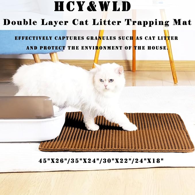 HCY&WLD Cat Litter Mat, Double Layer Cat Litter Box Mat (30x22 Inch, Brown) | Waterproof Urine-Proof Non-Slip Litter Trapping Mat, Soft on Kitty Paws, Scratch-Resistant, Scatter Control, Easy to Clean