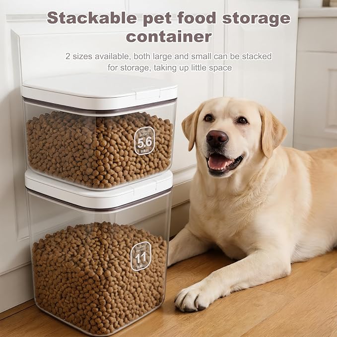 LEAWALK 5-8Lbs/5.92Qt/5.6L Airtight Dog Cat Food Storage Container and Pet Storage Bin BPA-Free. PET Clear Stackable Dog Treat Containers for Pet Food/Rice/Dry/Cereals/Flour/Sugar/Bread