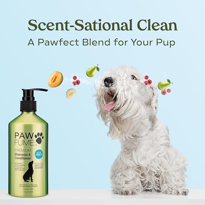 PAWFUME Dog Shampoo and Conditioner, Blue Ribbon, 2-Pack | Probiotic pH-balanced formula nourishes, detangles and deep cleans for silky coat, Puppy Shampoo and Conditioner