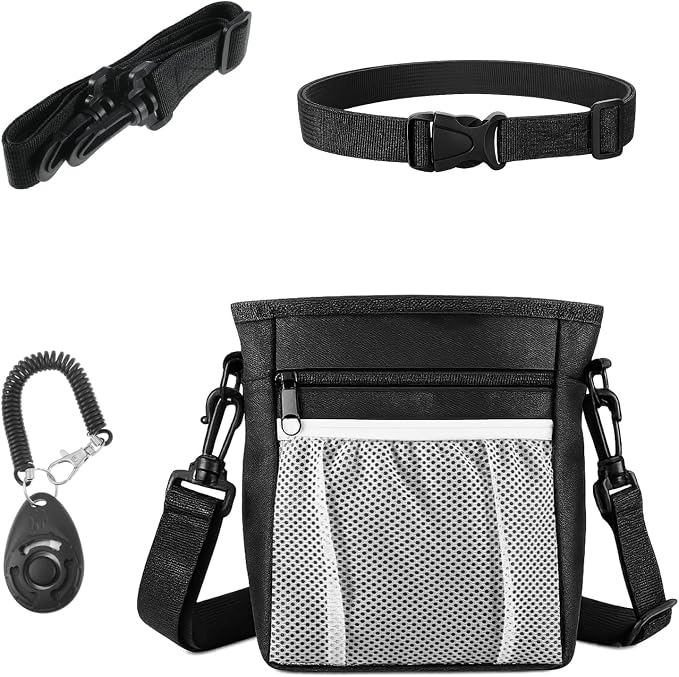 Dog Treat Pouch with Pet Training Clicker, Dog Puppy Training Treat Bag Poop Bag Dispenser Easily Carrying Kibble Snacks Pet Toys for Travel or Outdoor Use