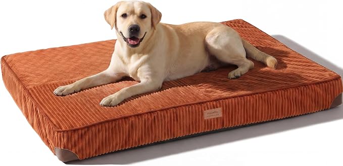 FUKUMARU X-Large Dog Bed, Thickened Waterproof Dog Mat with Washable Cover | 4" Extra Thick Egg Crate Foam Pet Mat, Corduroy Orthopedic Dog Bed for Crate, Flat Dog Pad with Anti-Slip Bottom