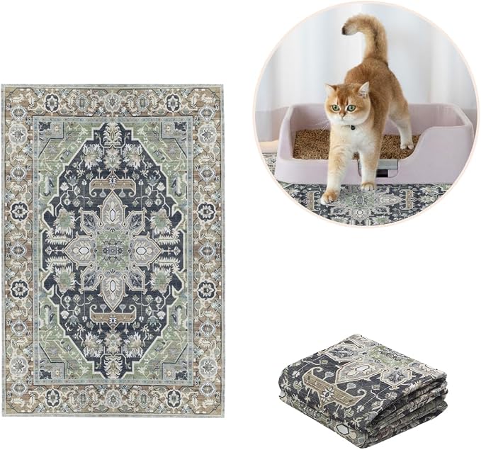 Lovewag Cat Litter Mat, Litter Box Mat, Sage Forest, 16x24, 2 Pack | Washable litter mat cover, kitty litter mat & cat mat for litter box, litter trapping mat, prevents tracking, multi-cat