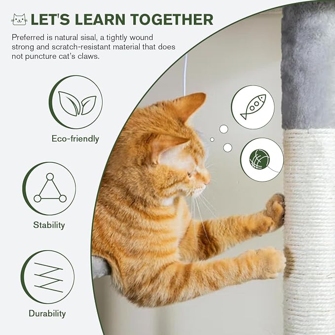 68 Inches Multi-Level Large Cat Tree for Large Kitties/Big Cat Tower with Condo/Cozy Plush Perches/Sisal Scratching Posts and Hammocks/ ‌Feline Activity Center Play House/Grey