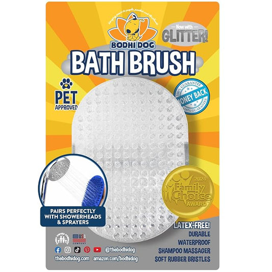 Bodhi Dog Shampoo Brush - Pet Grooming & Bath Supplies for Dogs and Cats - Bath Brush for Long & Short Hair - Premium Scrubber for Shower, Showerhead, Sprayer & Bathing (One Pack, Silver)