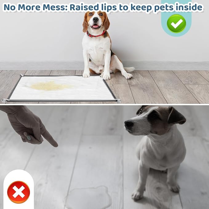 Timgle 1 Dog Pee Pad Holder Puppy Pad Tray 30 x 24 Inches Silicone Dog Potty Tray No Spill Pee Mat Potty Cushion Holder with 4 Clamps for Pets, Easy to Clean and Store(Gray)