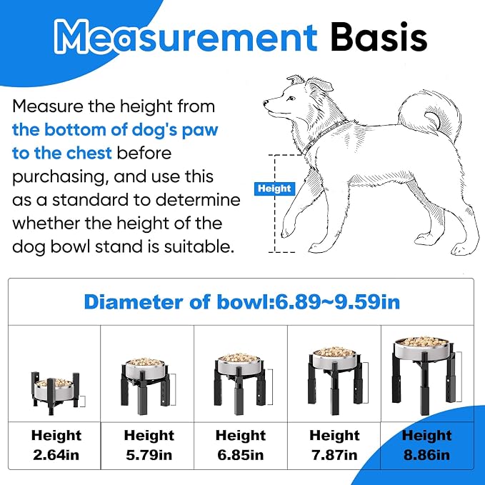 Aystkniet Dog Bowl Stand with Adjustable Height & Width, Anti-Slip Elevated Food Water Bowl Holder for Large Medium Small Dogs, Durable Raised Dog Feeder for Lifted Feeding, Only Stand Without Bowls