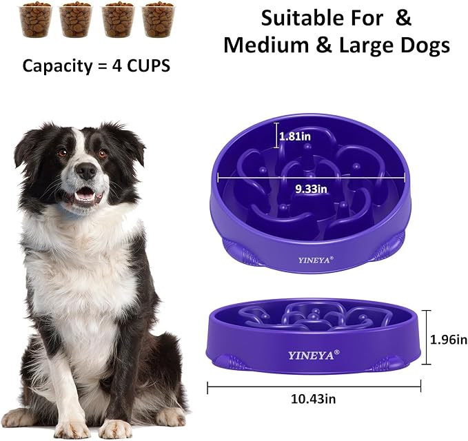 YINEYA 4 Cups Slow Feeder Dog Bowls Large Breed, Anti-Choking Pet Supplies, Maze Dog Food Bowl, Puzzle Feeder That Slow Down Eating