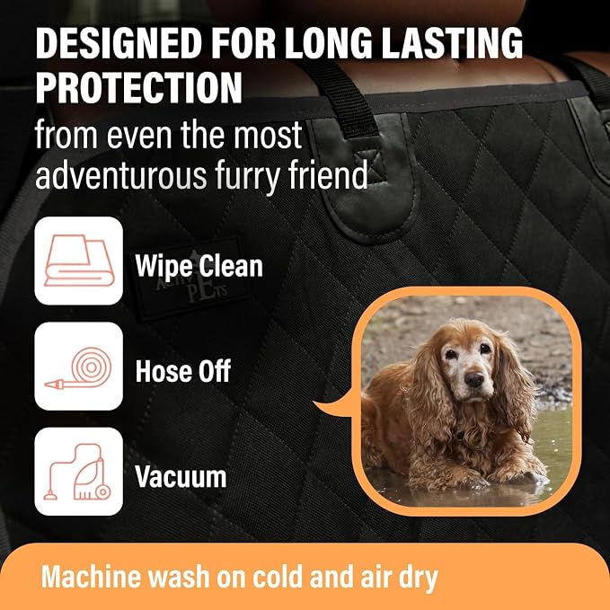 Active Pets Beige XL Dog Car Hammock Back Seat Cover, Waterproof Backseat Cover Protector for Truck Bench Rear of Sedans or SUVs, Essential Pet Supplies Vacuum or Wipe Clean, Machine Washable