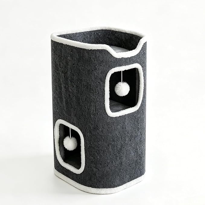 Multi-Level Foldable Cat Tree Tower for Indoor Cats – Includes Cat House, Play Balls, Soft & Cozy Top Cat Bed, Scratch-Resistant Design for Scratching, and a Cat Hideaway (M)