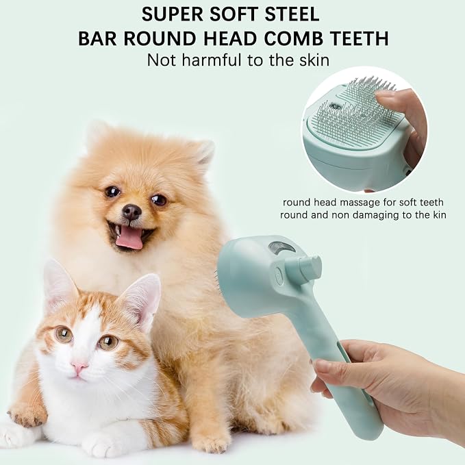 Pet Grooming Kit for Dogs & Cats – Self Cleaning Steam Brush with Cool Mist Spray, Nail Clippers, Flea Comb & 2 Waterless Shampoo Bottles – Quiet Deshedding Slicker Brush for Long & Short Haired Pets