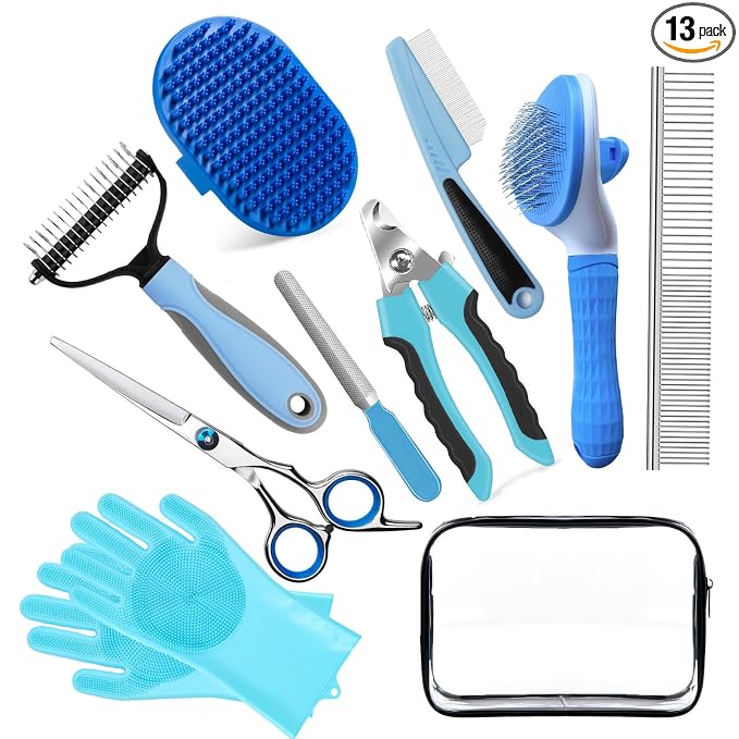 Bath Grooming Kit for Pets, 10pcs Dog Brush for Shedding with Dog Nail Clipper and Trimmer, Dog and Cat Grooming Supplies, Dematting Comb for Dogs, Pet Bath Supplies