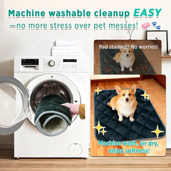 Dog Bed Mat Crate Pad, Anti-Slip Bottom Machine Washable Pet Pad | Thick lightweight mat with anti-slip bottom, machine washable. Ideal for dogs, cats in crates, home & car, S 24x18'', Grey