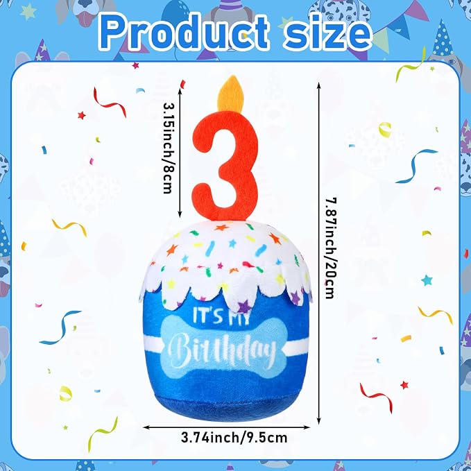 Dansydaisy Dog Birthday Cake Toy Squeaky Plush Toy for Girl Boy Gifts, Chew Accessories for Dog Birthday Party Decor Favor for Large, Medium and Small Dogs(3rd,Blue)