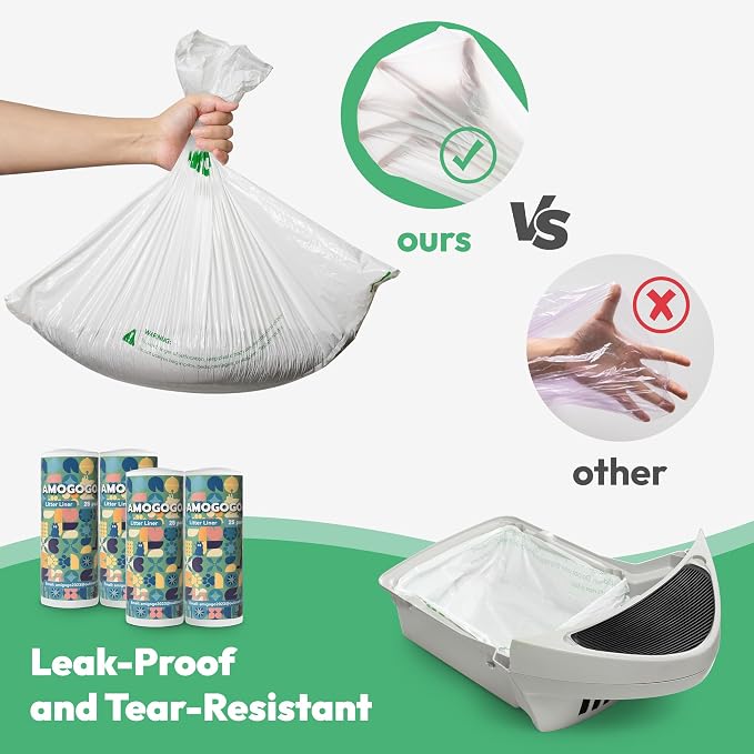 100 Pcs Waste Bags Liners, Compatible with Litter Robot 4/5/3, Leak-Proof Replacement Waste Bags, Heavy Duty Cat Litter Trash Bags, Waterproof Litter Bags, 26.4" x 21.9"