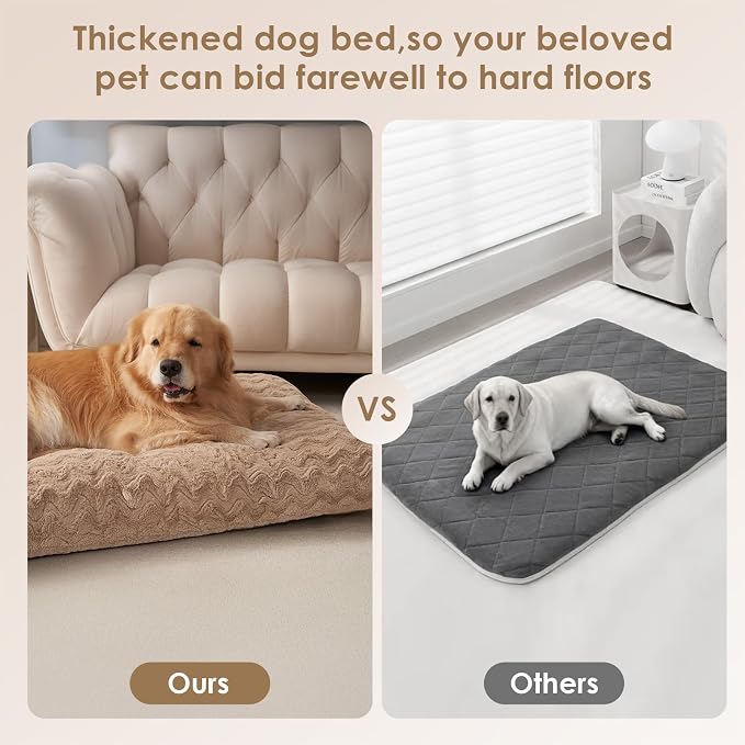 EHEYCIGA Washable Small Dog Bed for Crate 23x18 Inch, Kennel Pad for Puppy Up to 25 lbs, Plush and Comfy Pet Sleeping Mat, Camel