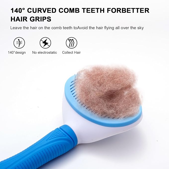 Aogeili Self-Clean Slicker Brush, Deshedding Comb for Dogs Cats Rabbits | One-Click Release Removes Loose Undercoat, Mats & Tangles, for Long & Short Hair Shedding Pets