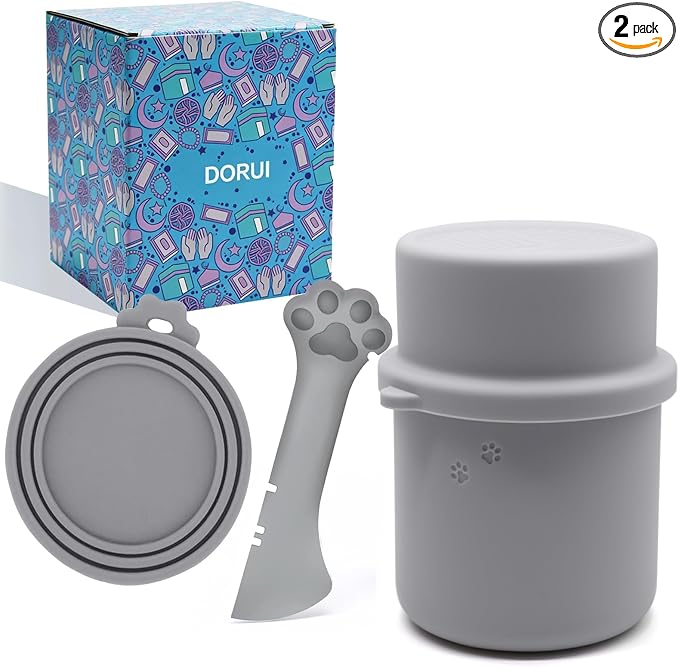 Original Canned Dog Food Storage Container | Silicone Can Cover Pet Food Sealer | BPA Free, Airtight, Dishwasher & Freezer Safe (2 Pcs Grey)