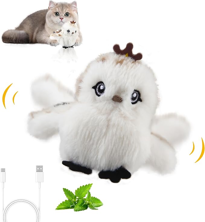 Gigwi Interactive Cat Toys for Indoor Cats, Flapping and Chirping Catnip Toys for Cat Exercise, Automatic Cat Toy with Beating Wings & Real Feather Tail, Rechargeable Cat Kicker Toy Prince