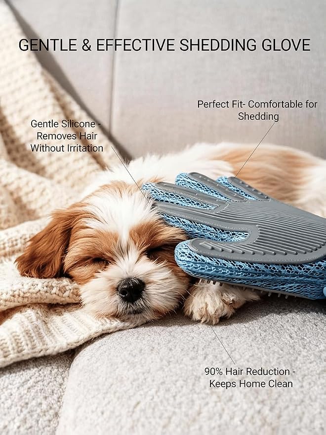 MEUOMIW Pet Hair Remover Glove, Efficient Dog & Cat Grooming Glove, Deshedding Brush for Shedding Control, Perfect for Bathing, Massage and Short/Long Fur (1-Pack, Right-Hand)