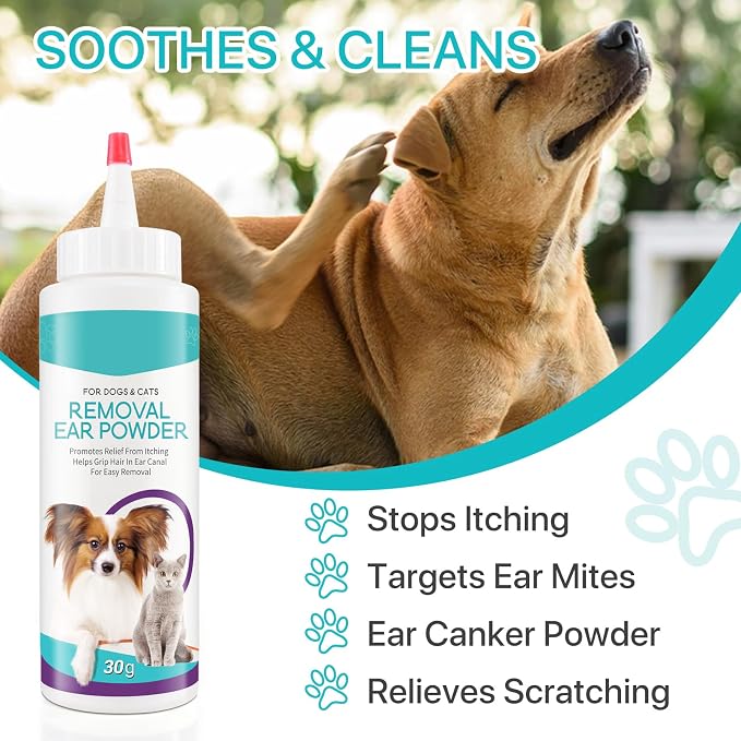 Dog Ear Powder for Hair Removal, Ear Infection Treatment for Dog & Cat,2pcs | Advanced Dog Ear Cleaner, Supports Infection Prone Ears, Gently Removes Ear Wax, Reduce Ear Odor in Pets & Soothes Itchy Ears