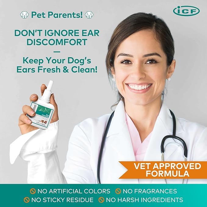 ICF Otodine Dog Ear Cleaner Solution Drops for Itchy Ears, Infections, Head Shaking, Scratching, Wax, Debris & Odor - Tris-EDTA Flush - Gentle & Safe for Cats & Puppies - 100ml