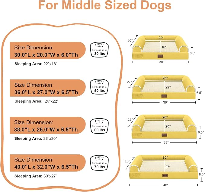NANUYA Orthopedic Dog Bed for X-Large Dogs, 40 x 32 Inch, Ginger | Egg crate foam for joint support, 3-sided bolster pet sofa, waterproof lining, washable cover, and non-skid base