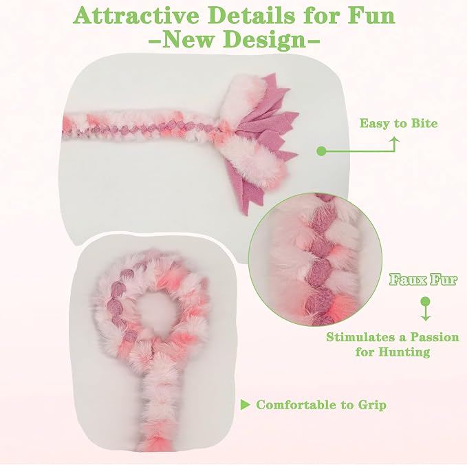 Baba&Nana Braided Fleece Dog Tug Toy, Assorted Colors Dog Rope Toy, Interactive Tug of War Dog Toy for Large & Medium & Agility Dogs! (Pink/Faux Fur)
