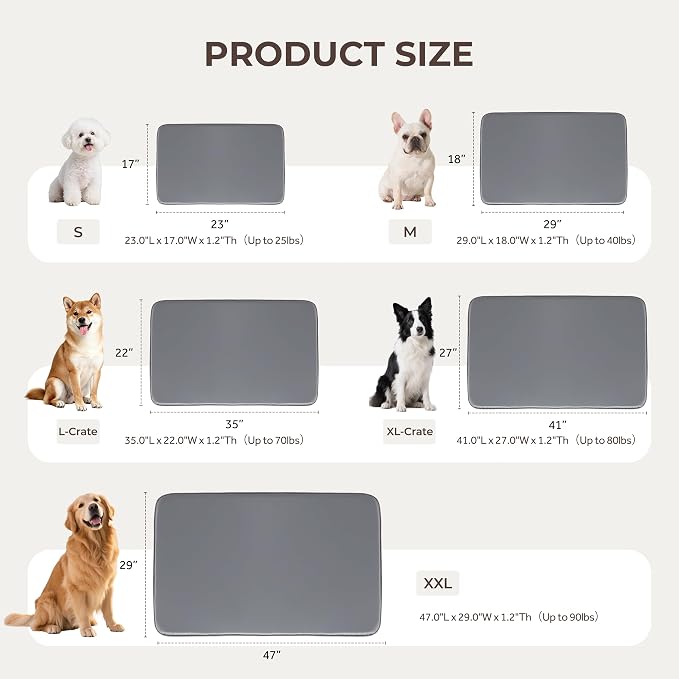Waterproof Cooling Dog Crate Pad for Large Size Dog Indoor Outdoor | 41×27" Dual‑Sided Washable Dog Bed for Crate, Foam Kennel Sleeping Mat Wipeable, Grey