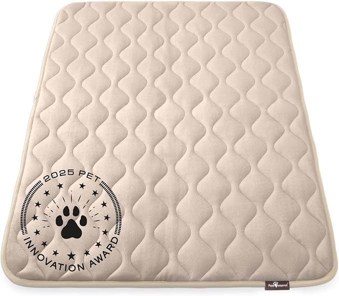 Paw Inspired Washable Padded Crate Mats for Dogs, Beige, 47x29 Inch | Fits 48-inch Kennels, Leakproof, Waterproof Bottom, Plush Dog Pad, Pet Bed