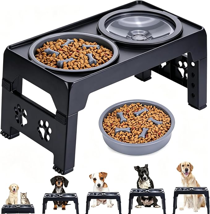 LALOBLUE Collapsible Dog Bowls Raised Elevated Adjust Stand | Elevated Dog Bowls, Dog Bowls Raised, Dog Bowls Elevated,5 Heights Adjustable Elevated Raised Dog Bowls Stand