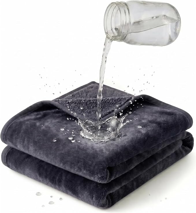 Waterproof Blanket (60"x80") for Couch, Sofa, Pets- Plush Water Proof Throw Blanket to Protect Furniture, Stain Resistant, Leak-Proof, Double-Sided, Reversible Flannel & Sherpa Fleece, Grey