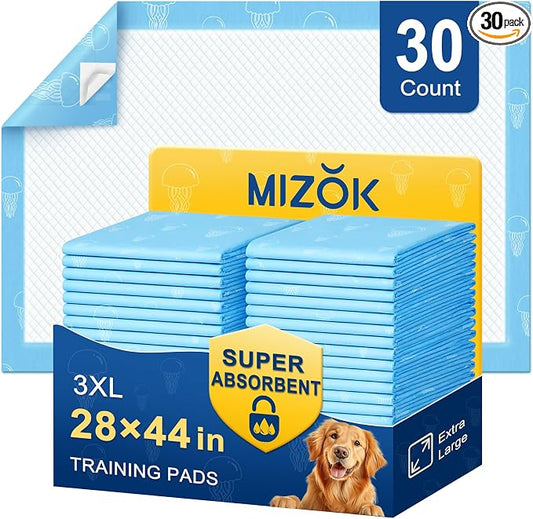 MIZOK Dog Pee Pads 28x44in Extra Long Dog Pads 12 Cups Superior Absorption Leak-Proof Pee Pads for Dogs Marine Scented Odor-Control Puppy Pads with Jellyfish Pattern (30 Counts)