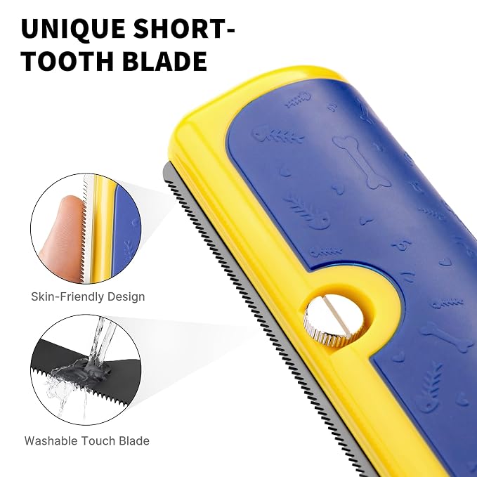 Dog Brush for Shedding, Blue and Yellow | For dog shedding care, short and medium coats, manual blade brush for home grooming