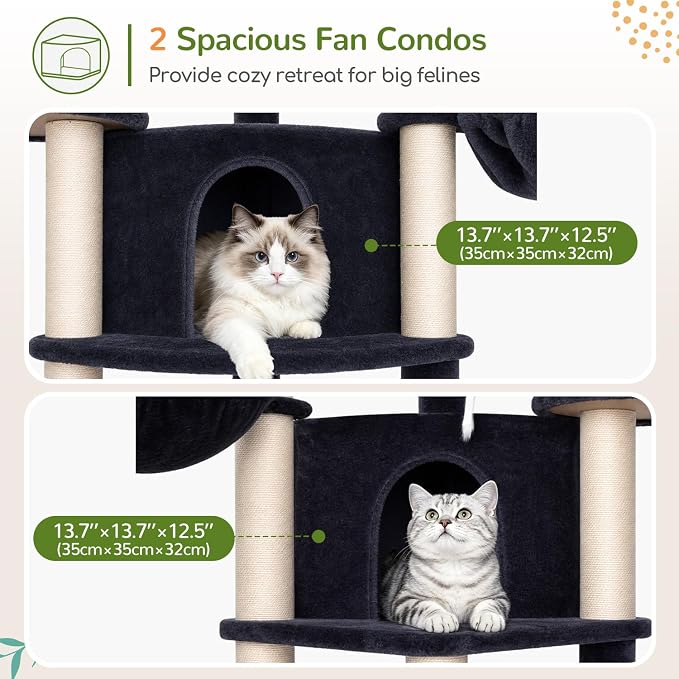 Globlazer 73in Corner Stable Cat Tree for Indoor Cats, C73, Dark Grey | Space-Saving Multi-Level Climbing Tower, Large Fan-Shaped Condos & Top Perch, 8 Full-Sisal Posts & Board, Metal Baskets