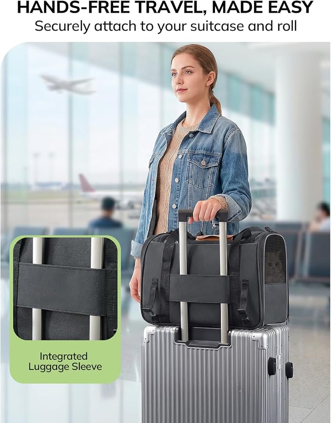 Morpilot Airline Approved Cat Carrier, 16.5" x11" x11" Soft-Sided Pet Travel Carrie with 4-Sided Mesh Ventilation for Cats & Puppies up to 15lbs (Dark Gray)