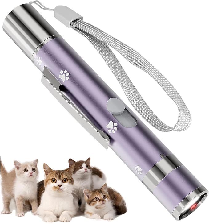 Cat Toy, Distinctive Purple Painted Metal Casing with Paw Print Design, USB Rechargeable, 3 Light Modes & 5 Adjustable Patterns,Interactive Chase Toy for Indoor Cat & Dog & Bird Training & Exercise