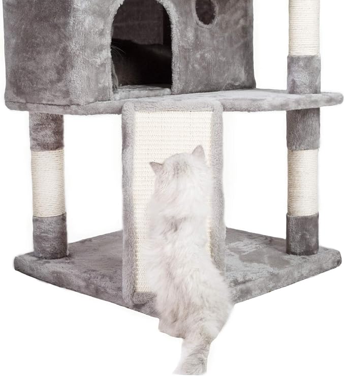 Hey-brother Cat Tree Tower with Multi-Level Large Condo, Platform, MPJ032W | 73.4 Inch Cat Tower with 3 Caves, 3 Cozy Perches, Scratching Posts, Board, Activity Center Stable for Indoor Cats, Light Gray