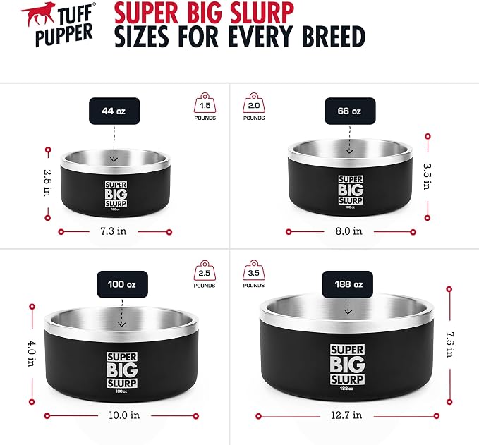 Tuff Pupper 100 oz Heavy Duty Insulated Stainless Steel Dog Bowl for Large Dogs, Non-Slip Base, Dishwasher Safe