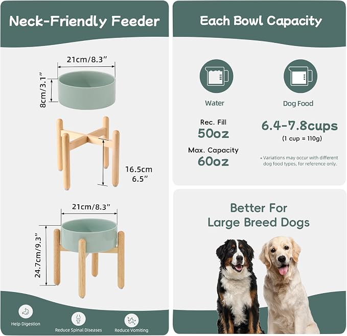 Havniva 8.3inch Ceramic Raised Dog Bowl with Stand, Elevated Dog Bowls for Large Breed Dog Food and Water Bowl Non-Slip Dog Dish Large Capacity Feeding Pet Water Bowl